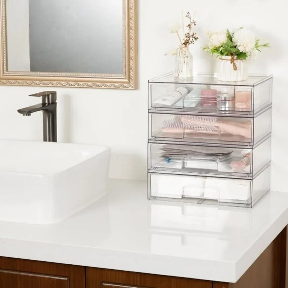 New 12.1In W Clear Stackable Storage Drawers, 2-Pack Acrylic Makeup Organizers